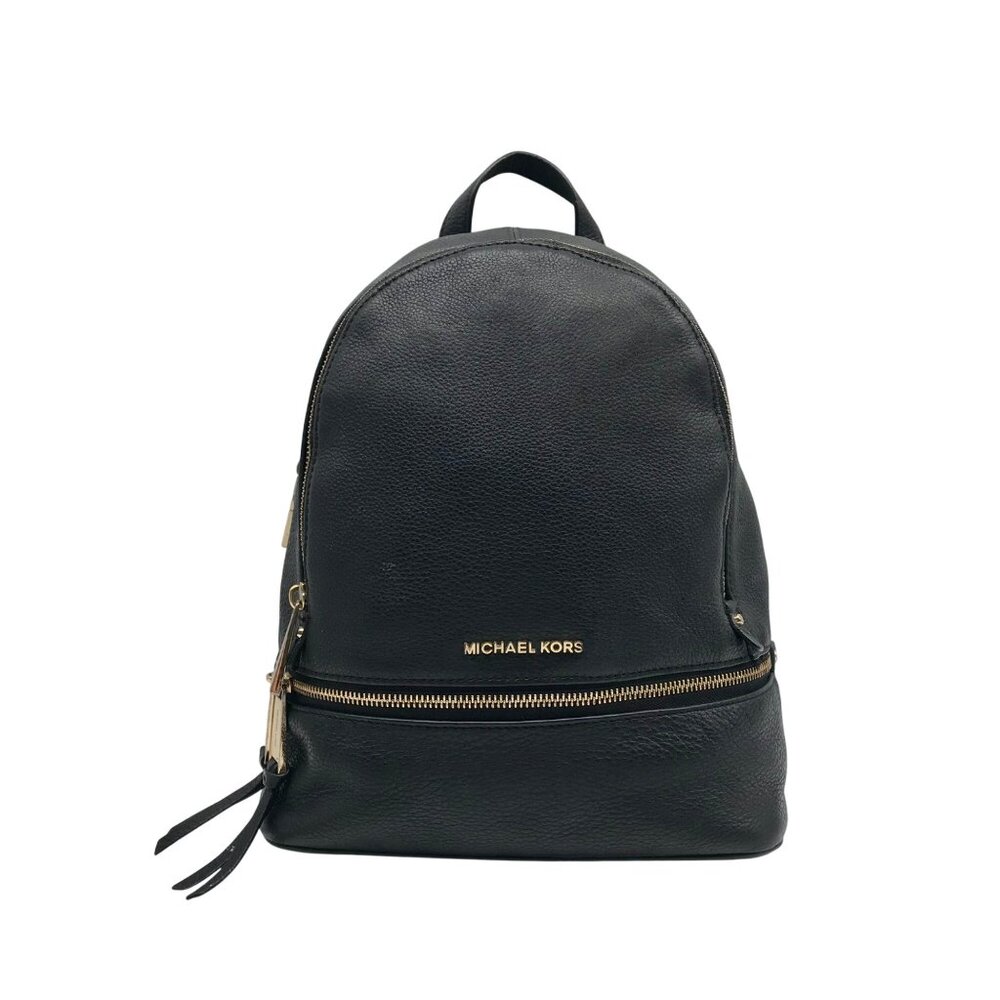 Michael Kors Black Leather Rhea Zip Backpack